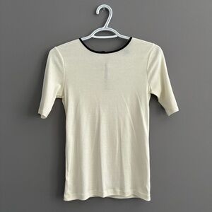 Ann Taylor Petite Small White and Black Cotton Short Sleeve Tee